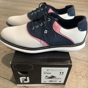 FootJoy FJ Traditions Saddle Golf Shoes White Navy Pink Mens Size 11 New Classic